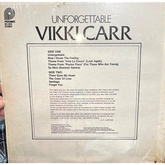 VIKKI CARR Unforgettable (1970) Stereo SUNSET LP Vinyl - Picture 7 of 9
